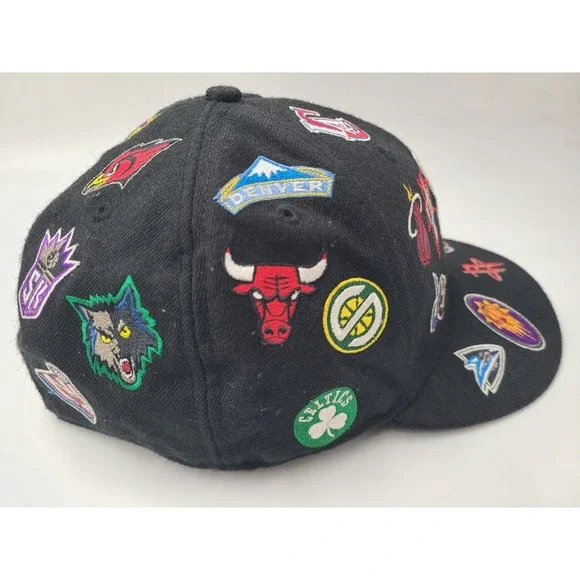 Vintage NBA All Over Print Team Logos New Era 59Fifty Fitted 7 3/4 Hat Cap Wool